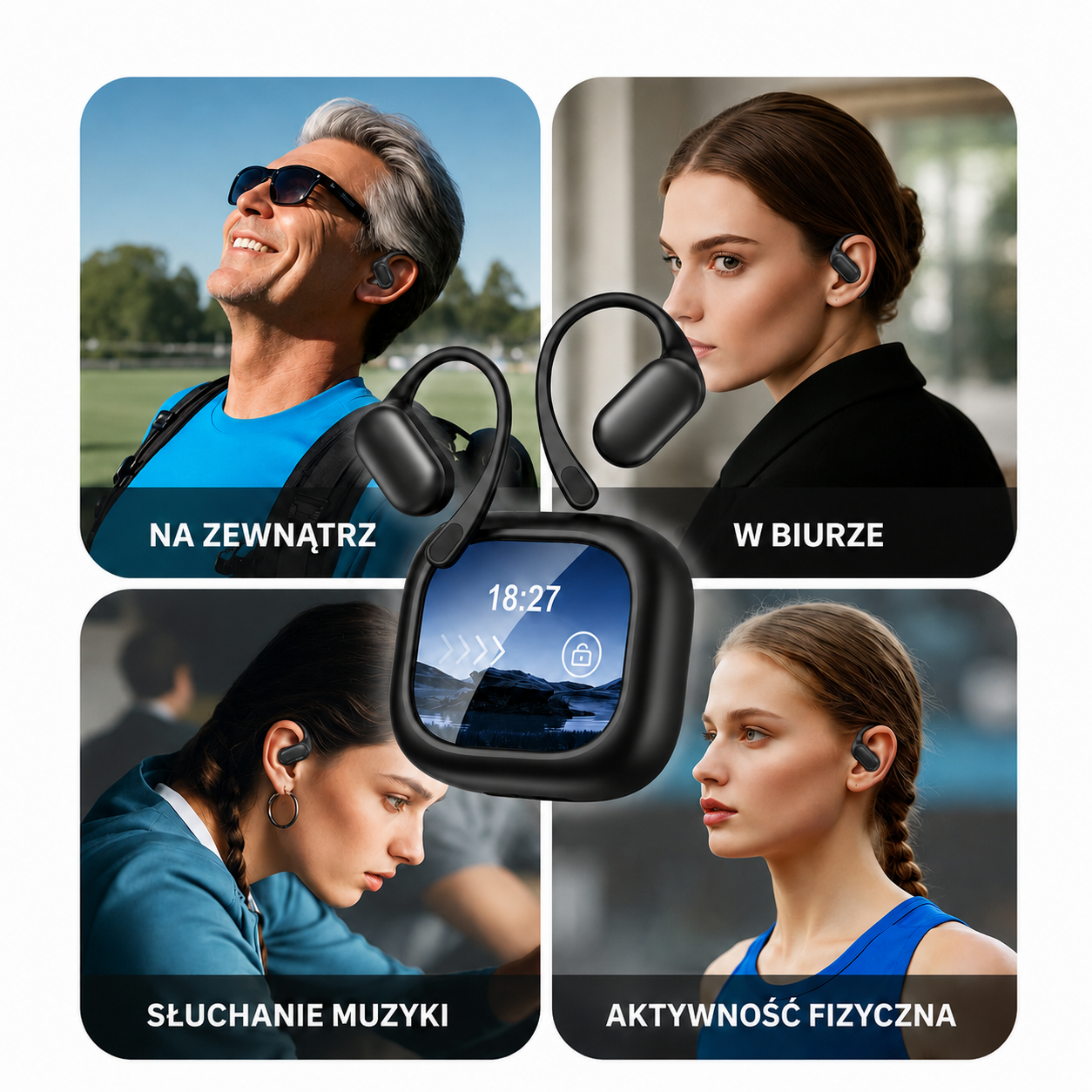Zelena F38 - Inteligentne Słuchawki z Tłumaczem AI i Ekranem LCD