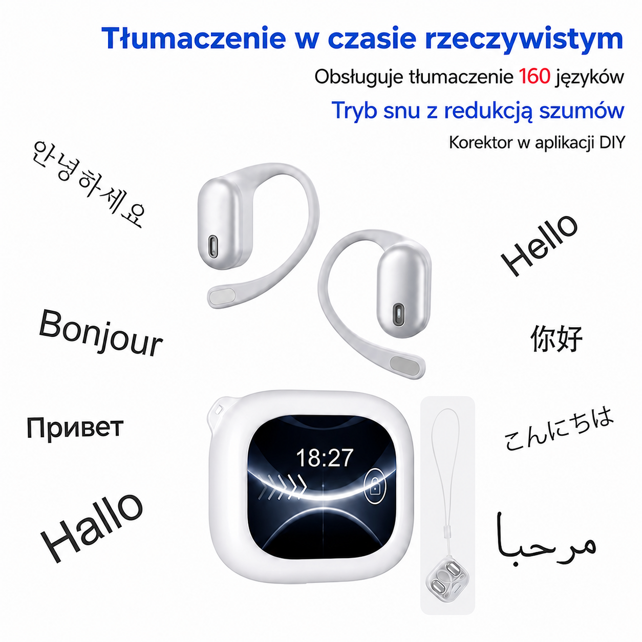 Zelena F38 - Inteligentne Słuchawki z Tłumaczem AI i Ekranem LCD