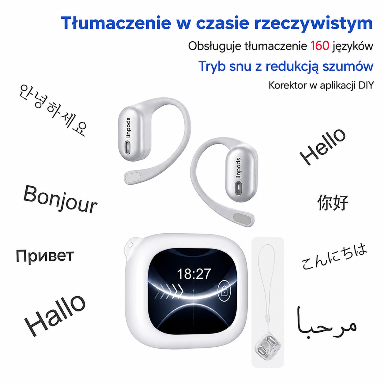LinPods PRO – Inteligentne Słuchawki z Tłumaczem AI i Ekranem LCD