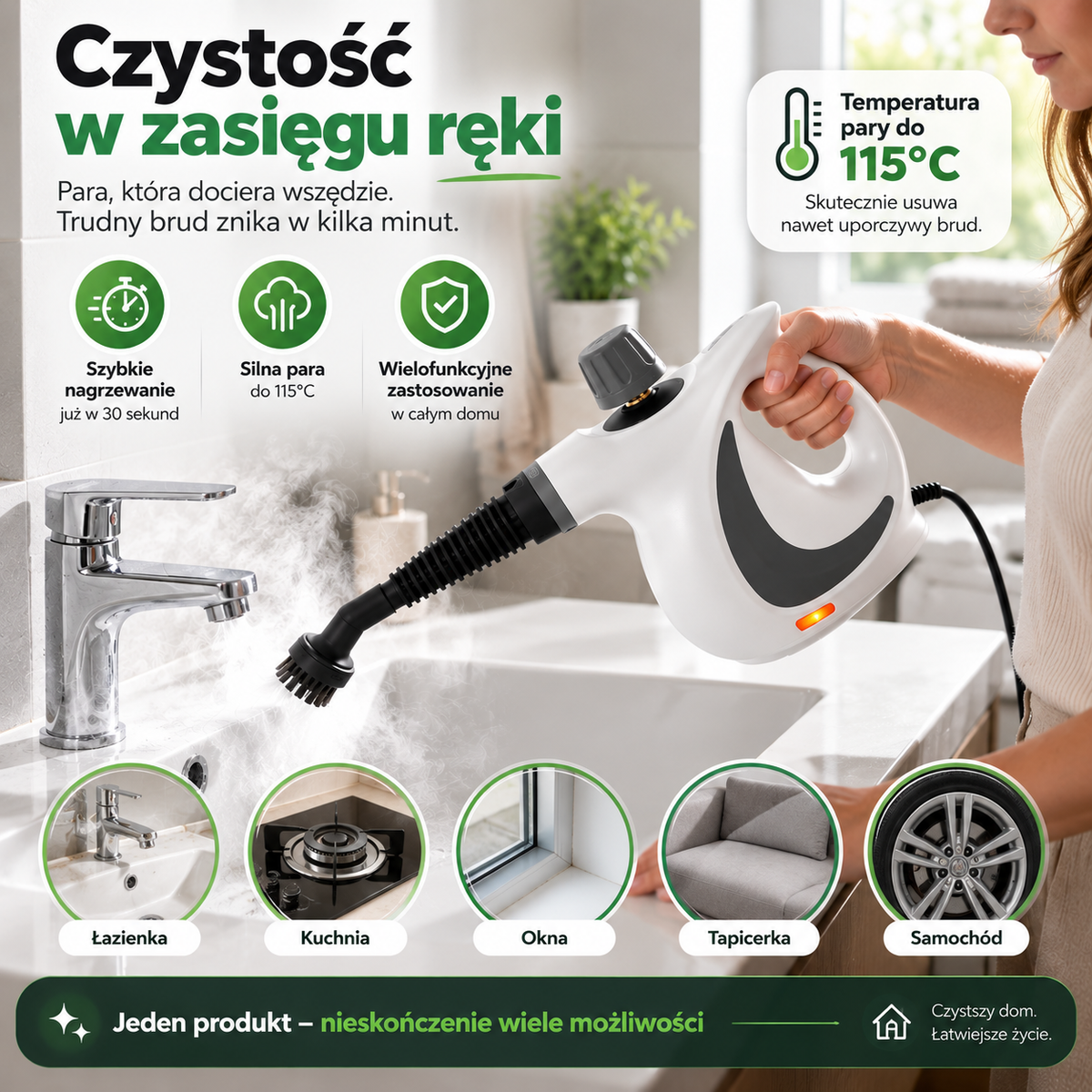 Zelena SteamGo™ – Ręczna Myjka Parowa