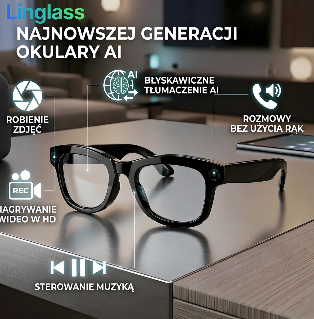LinGlass™ E14 – Ochelari Inteligenti cu Cameră HD